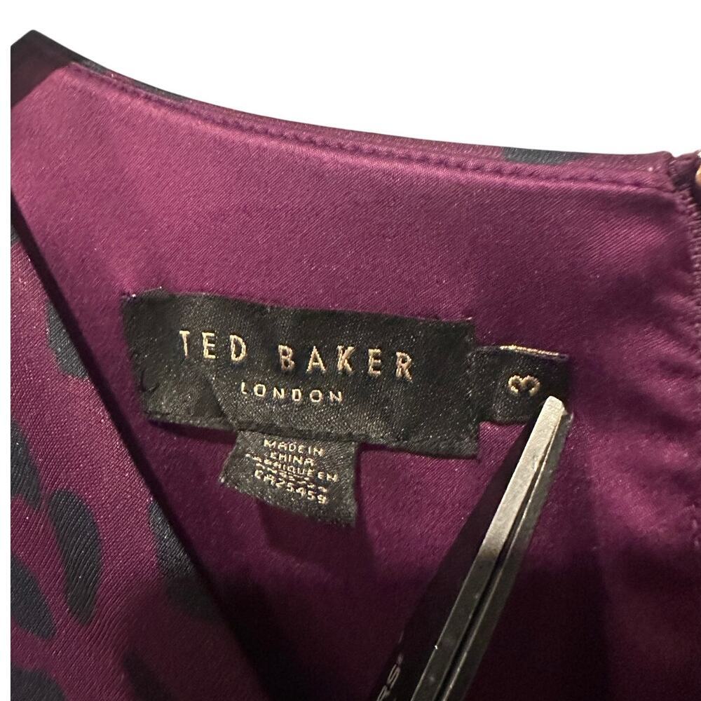 Ted Baker Purple Work V Neck Floral Size 3 8 US Knee Length Animal Office Dress - Picture 7 of 15